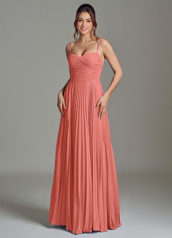 Azazie Catie Bridesmaid Dresses Salmon Pink A-Line Sweetheart Neckline Chiffon Dress image1