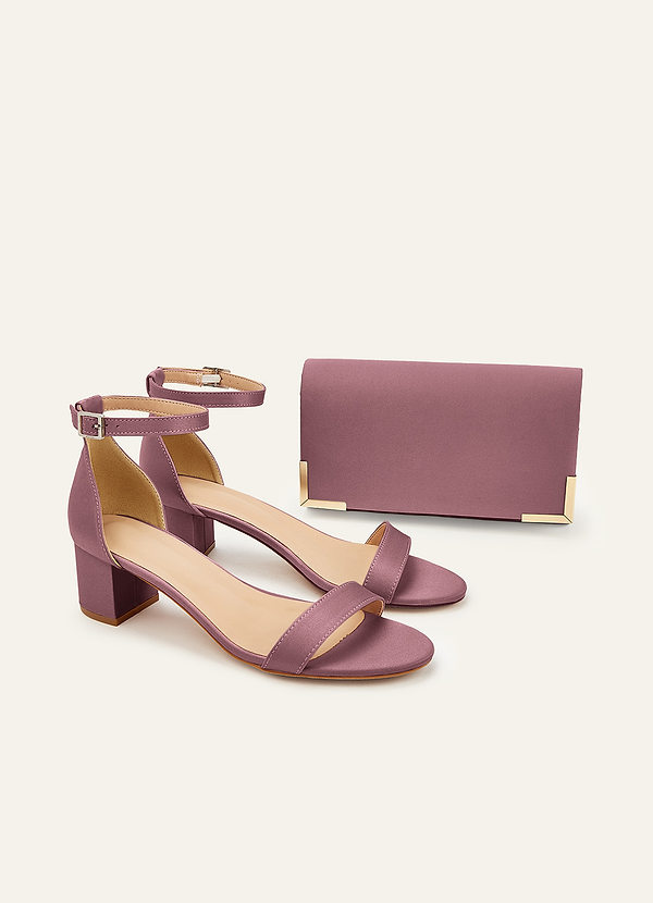 front Matching Color Matte Satin Block Heel Sandals & Envelope Clutch Set