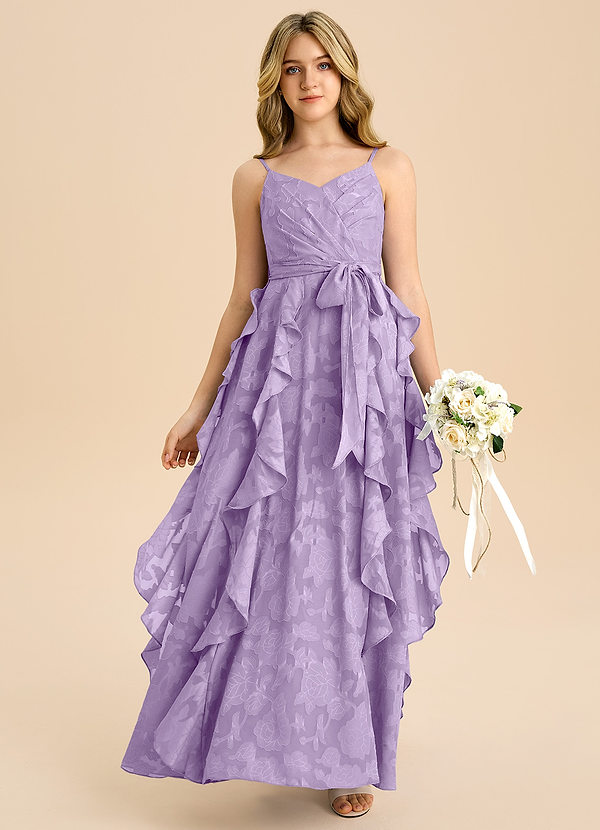 Azazie Peyton Junior Vestido de Lila de Devorado Floral de Corte en A con Plisado image1