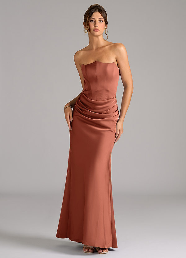 Azazie Debby Bridesmaid Dresses Clay Mermaid Strapless Stretch Satin Convertible Dress image1