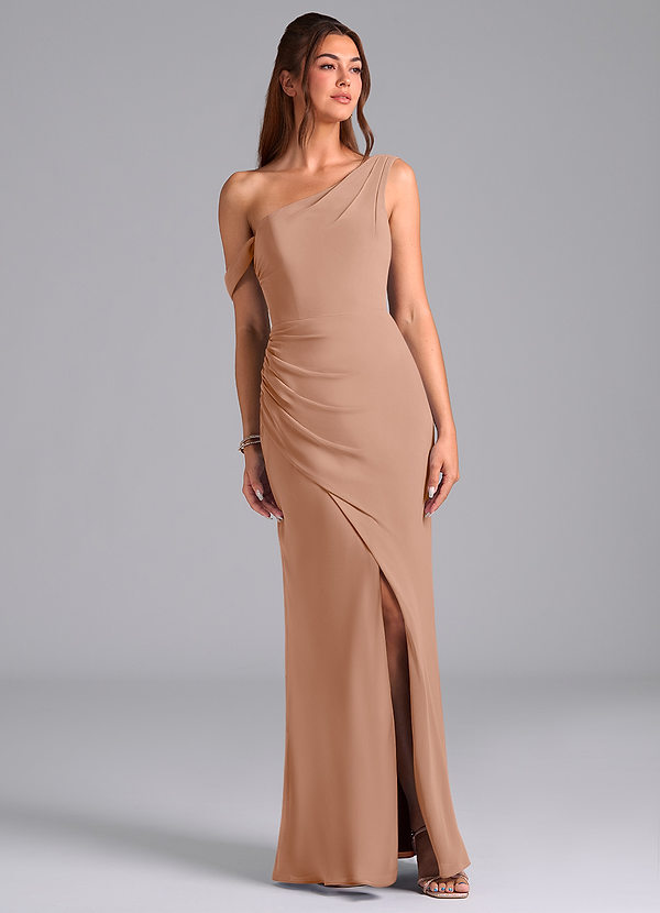 Azazie Madelyn Robes Demoiselle d'honneur Robe Sirène Convertible en Mousseline de soie Ue épaule Champagne Rosé image1