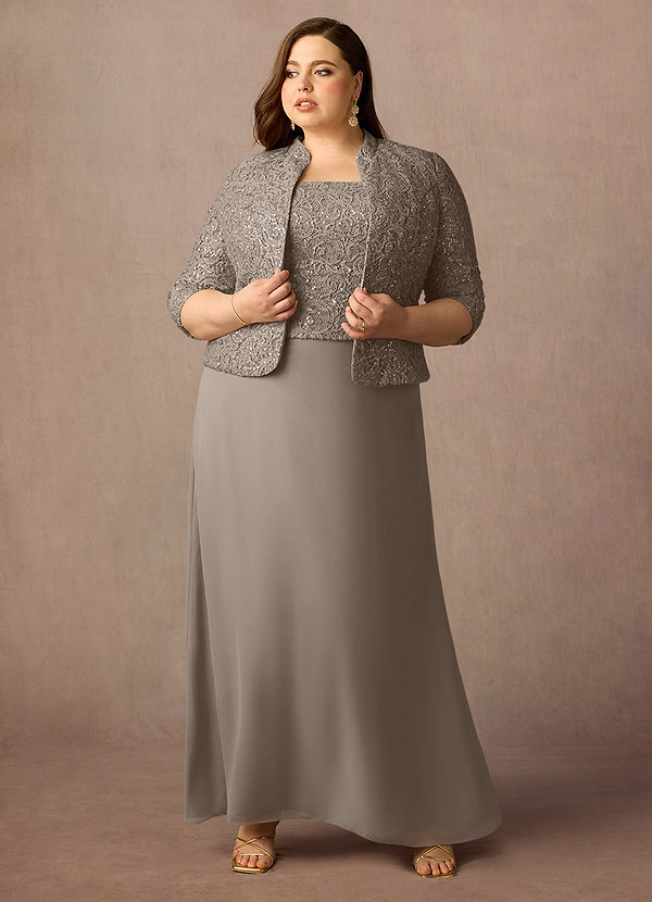 Azazie Cornelia Mother of the Brides Dresses Taupe Sheath Square Neckline Sequins Chiffon Dress image1
