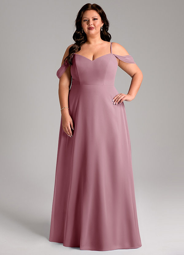 Azazie Marley Bridesmaid Dresses Vintage Mauve A-Line Off the Shoulder Chiffon Convertible Dress image1