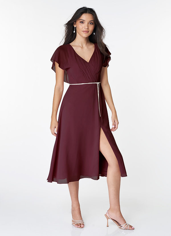 Boyce Wine Fluttered Sleeve Midi Dress image1