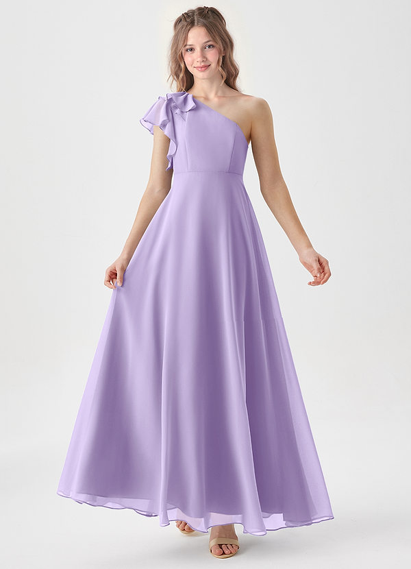 Azazie Arabella Junior Robe Trapèze en Mousseline de soie Rayé Lilas image1