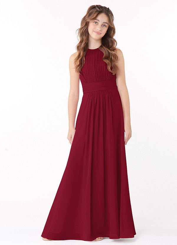 Azazie Bonnie Junior Burgundy A-Line Pleated Chiffon Dress image1
