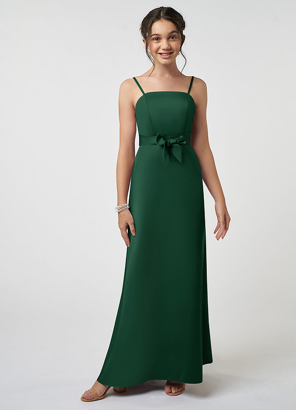 Azazie Anina Junior Robe Trapèze en Satin extensible Arc Vert Foncé image1