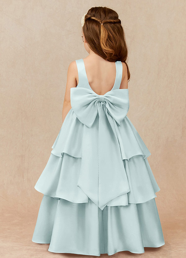 Azazie Margie Flower Girl Dresses Vestir Névoa de Cetim elástico de Linha A com Arco image1