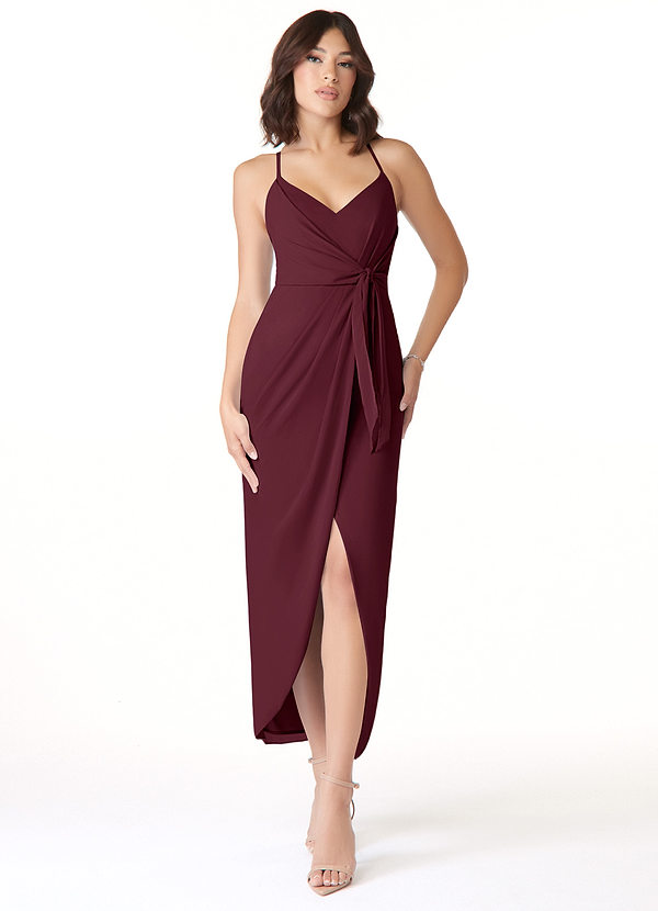 Azazie Ollie Bridesmaid Dresses Cabernet Sheath Ruched Stretch Chiffon Dress image1