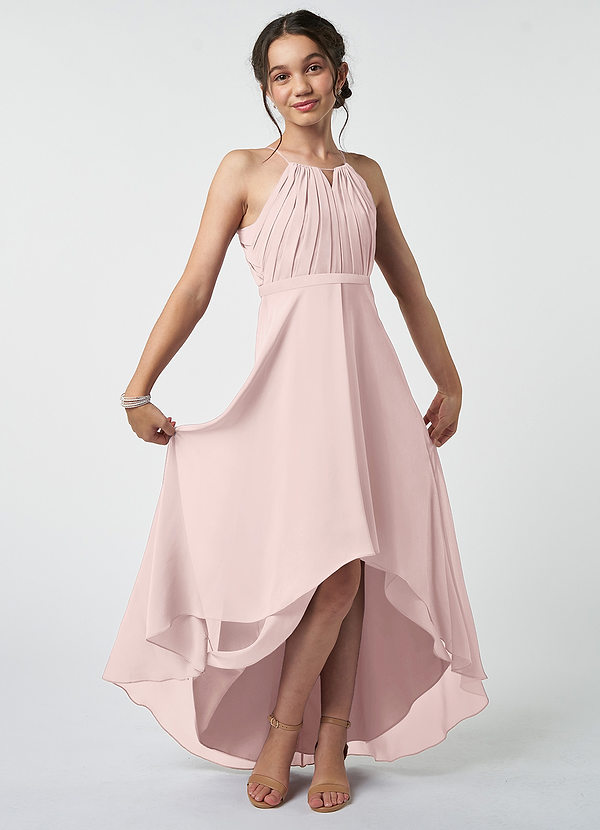 Azazie Oaklynn Junior Blushing Pink A-Line Pleated Chiffon Dress image1