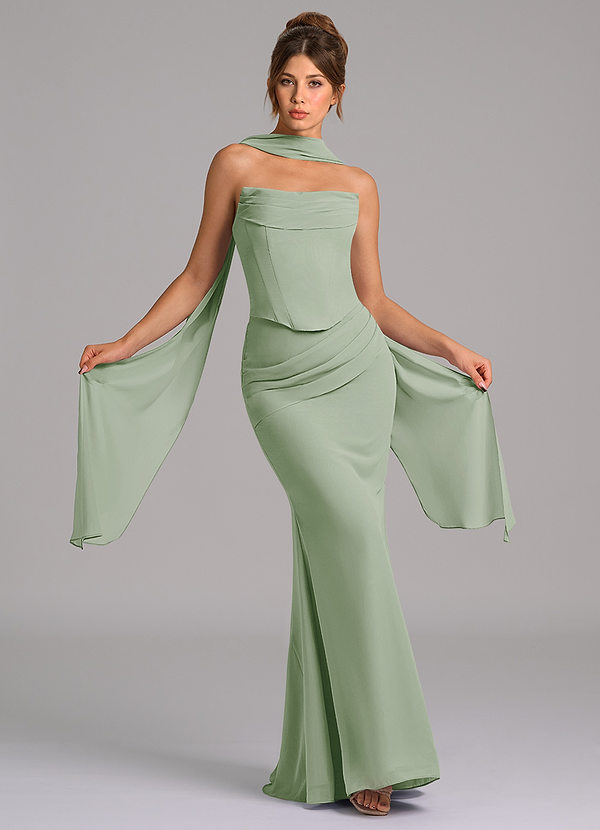 Azazie Sorrel Bridesmaid Dresses Dusty Sage Mermaid Corset Chiffon Dress image1