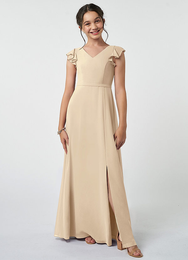 Azazie Claudine Junior Champagne A-Line Pleated Chiffon Dress image1