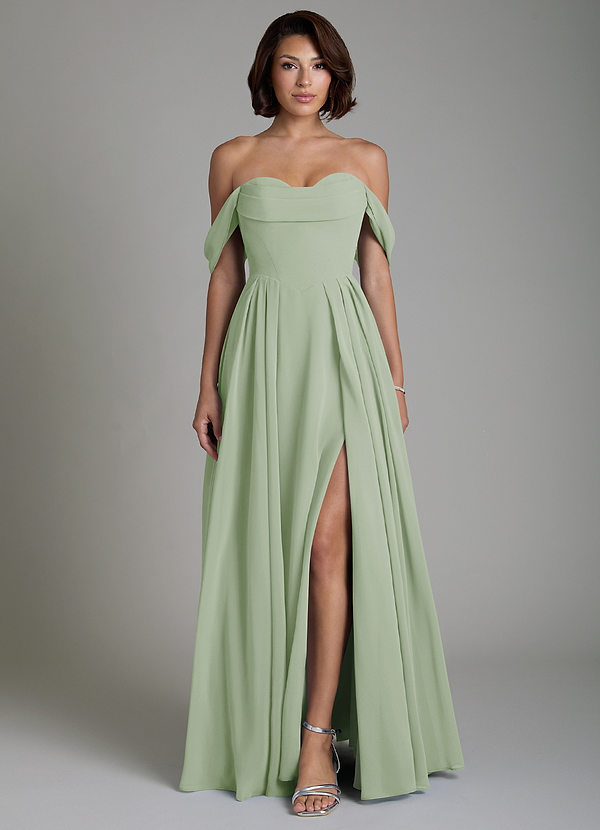 Azazie Loisa Abiti da Damigella Abito Convertibile A-Line in Chiffon Corsetto Verde Salvia image1