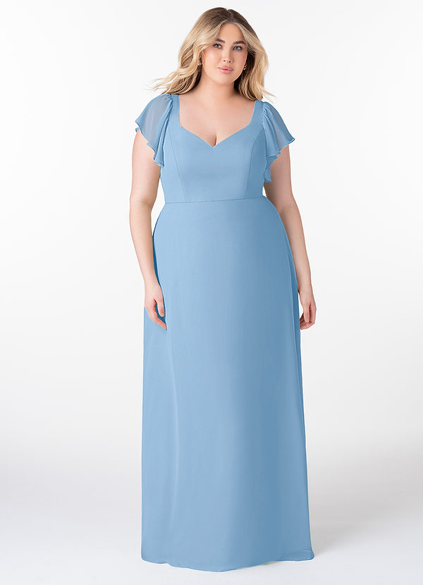 Azazie Syenna Bridesmaid Dresses Powder Blue A-Line Ruched Chiffon Dress image1