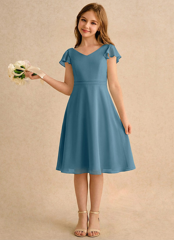 Azazie Narin Girls Formal Blomsterpigekjoler A-Line med ærmer Chiffon Knælængde Kjole image1