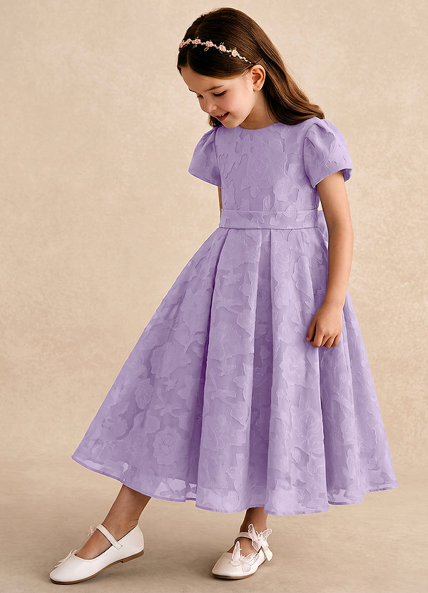 Azazie Princes Abiti da Damigella Bambina Abito A-Line in Burnout Floreale Plissettato Lilla image1