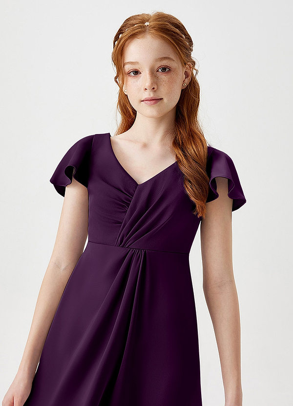 Azazie Soren Junior Abito A-Line in Raso Elasticizzato Increspato Uva image1