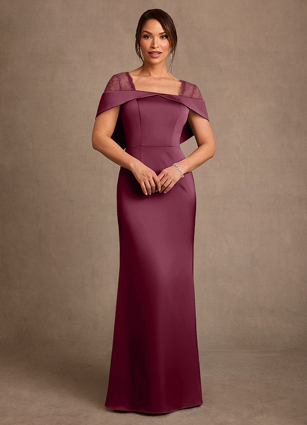 Azazie Henrieta 신부의 어머니 드레스 쉬스 레이스 스트레치 새틴 플로어 길이 드레스 image1