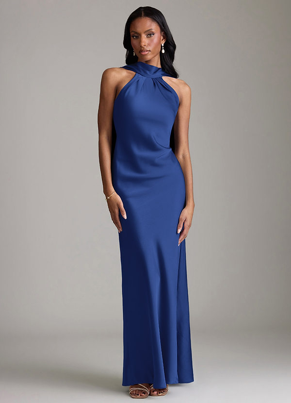 Azazie Cassiana Bruidsmeisjes Jurken Jurk van Stretch Satijn met Zeemeermin Geplooid Koningsblauw image1