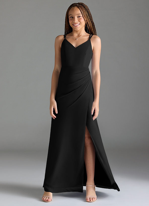 Azazie Leo Junior Black Mermaid Pleated Chiffon Dress image1