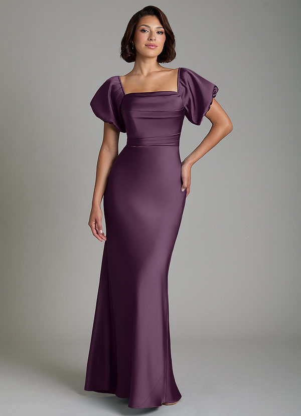 Azazie Lea Bridesmaid Dresses Plum Mermaid Off the Shoulder Stretch Satin Convertible Dress image1