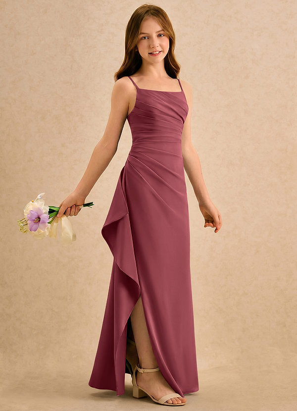 Azazie Cannoli Girls Formal Abiti da Damigella Bambina Abito A-Line in Chiffon Plissettato Merlot image1