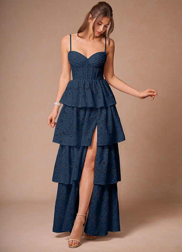 Galadriel Navy Lace Layered Dress | Azazie