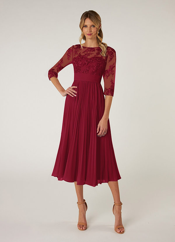 Azazie Tutu Mother of the Brides Dresses Burgundy A-Line Boatneck Lace Chiffon Dress image1