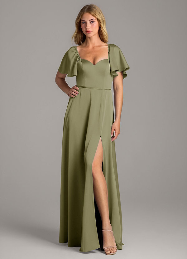 Azazie Chloe Bridesmaid Dresses Pistachio A-Line Sweetheart Neckline Stretch Satin Dress image1