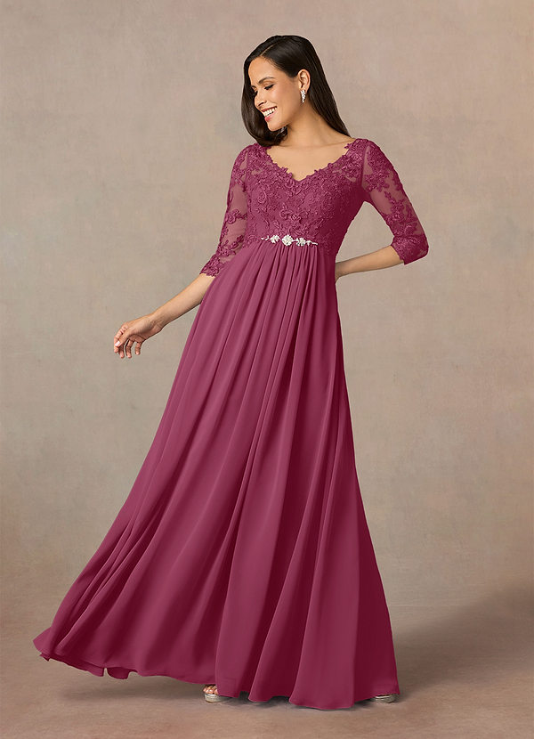 Azazie Hayek Mother of the Brides Dresses Mulberry A-Line V-Neck Lace Chiffon Dress image1