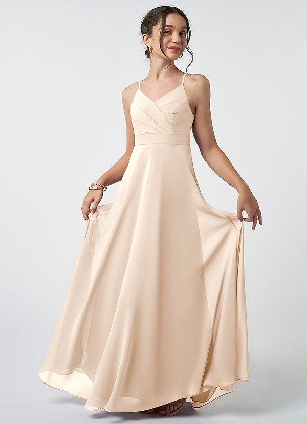 Azazie Avelina Junior Robe Trapèze en Mousseline de soie Plissée Albâtre Blanc image1