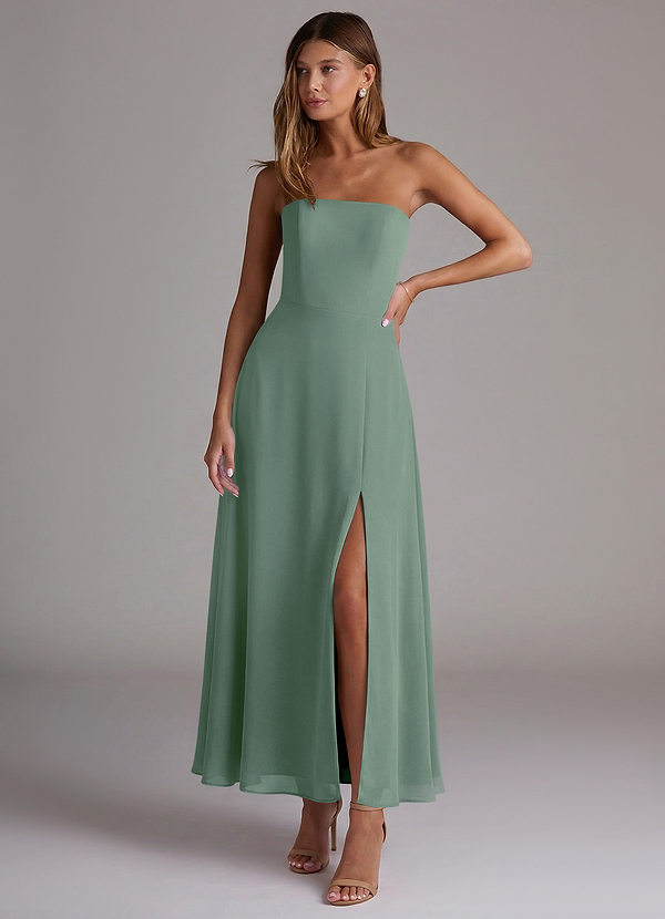 Azazie Wren Bridesmaid Dresses Vestido Eucalipto de Chiffon de Linha A com Sem alças image1