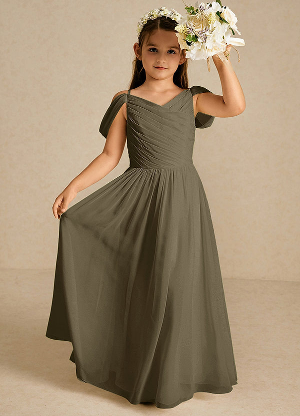 Azazie Chelle Flower Girl Dresses Willow Green A-Line Pleated Chiffon Dress image1