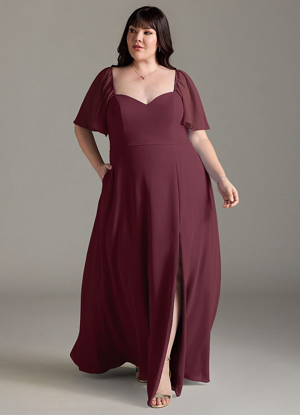 Azazie Chloe Suknie dla druhen Linia A Dekolt w kształcie serca Szyfon Do ziemi Sukienka image1