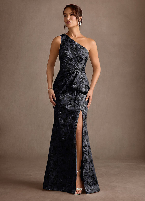 Azazie Victoria Mother of the Brides Dresses Black Mermaid Ruched Jacquard Dress image1