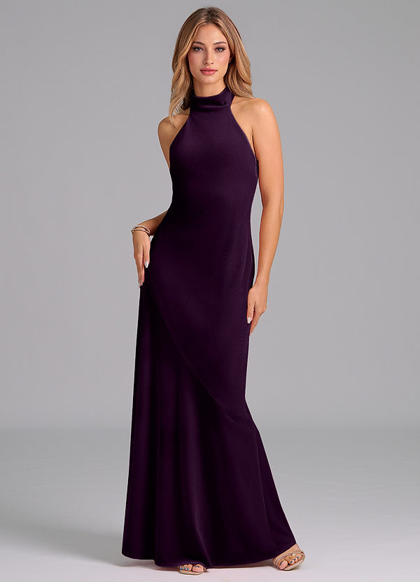 Azazie Velli Robes Demoiselle d'honneur Robe Sirène en velours Col Haut Grain De Raisin image1