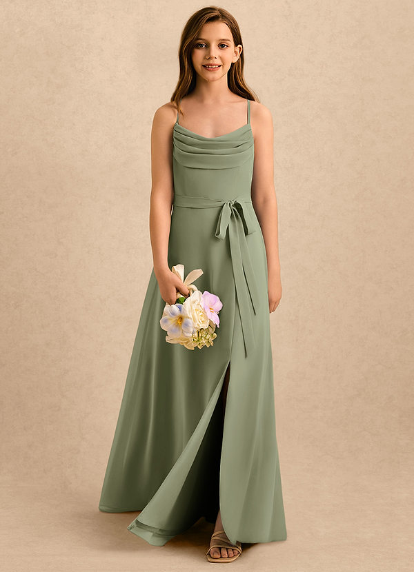 Azazie Jasslyn Girls Formal Sukienki dla dziewczynek sypiących kwiaty Linia A Pofałdowany Szyfon Długość podłogi Sukienka image1
