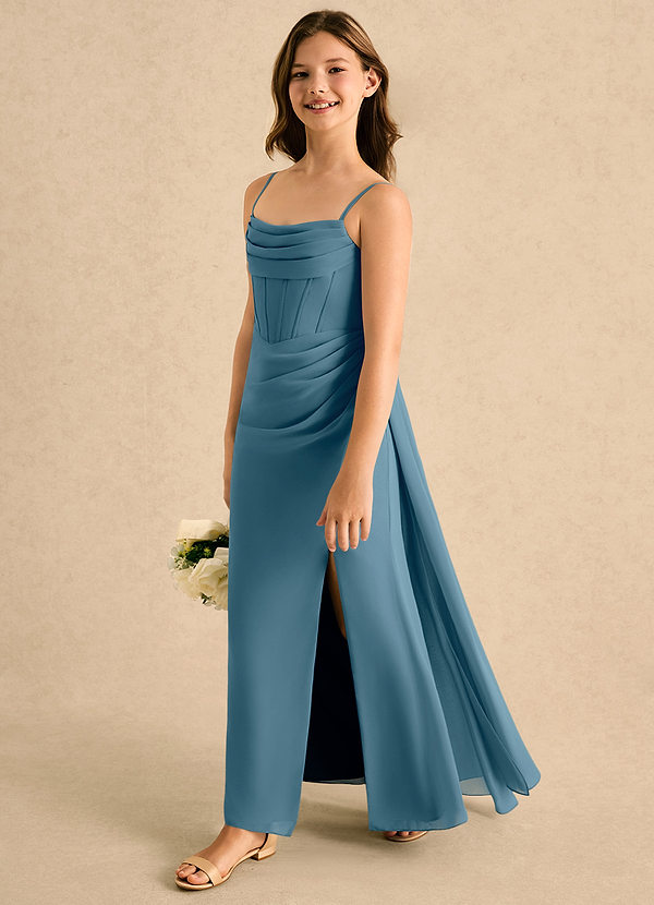 Azazie Moxie Girls Formal Sukienki dla Dziewczynki Sypiącej Kwiaty Linia A Koronka Szyfon Długość podłogi Sukienka image1