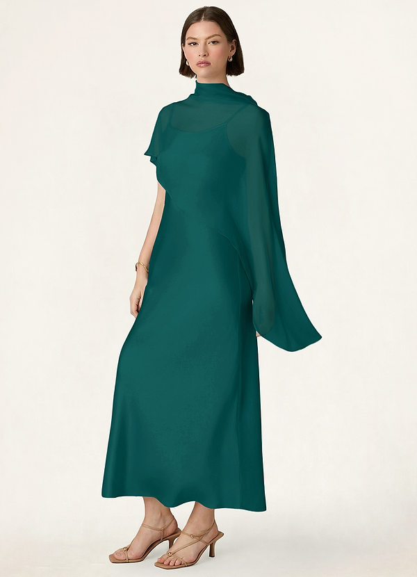 front Azazie Mantella in chiffon tagliato in sbieco in tinta
