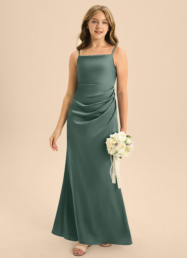 Azazie Renna Junior Robe Trapèze en Satin extensible Plissée Mousse De Mer image1