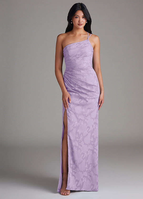 Azazie Eren Bruidsmeisjes Jurken Jurk van Bloemen Burn-out met Kolom One-Shoulder Lila image1