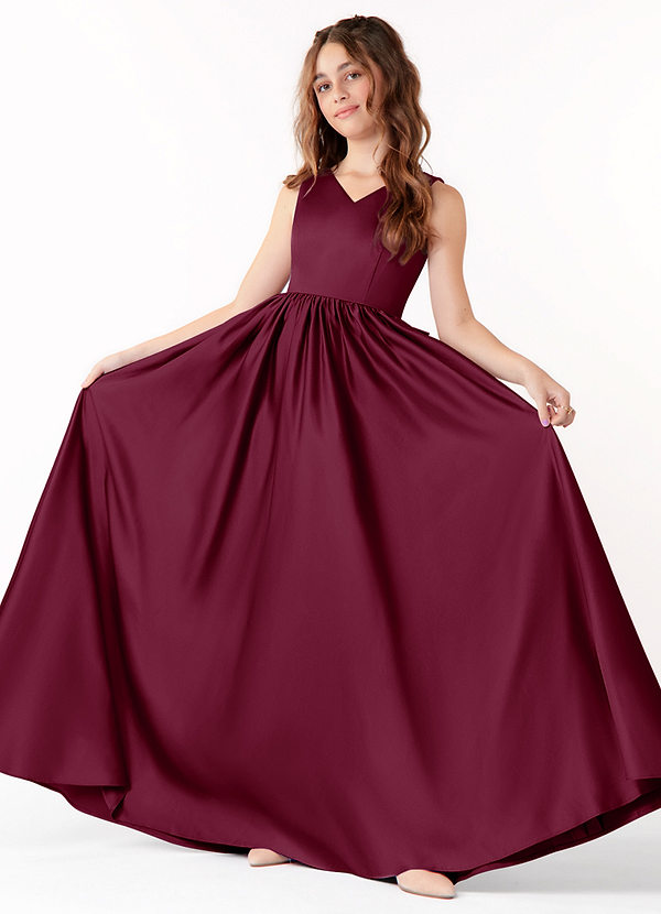 Azazie Hathaway Junior Vestido Amora de Cetim elástico de Linha A com Arco image1