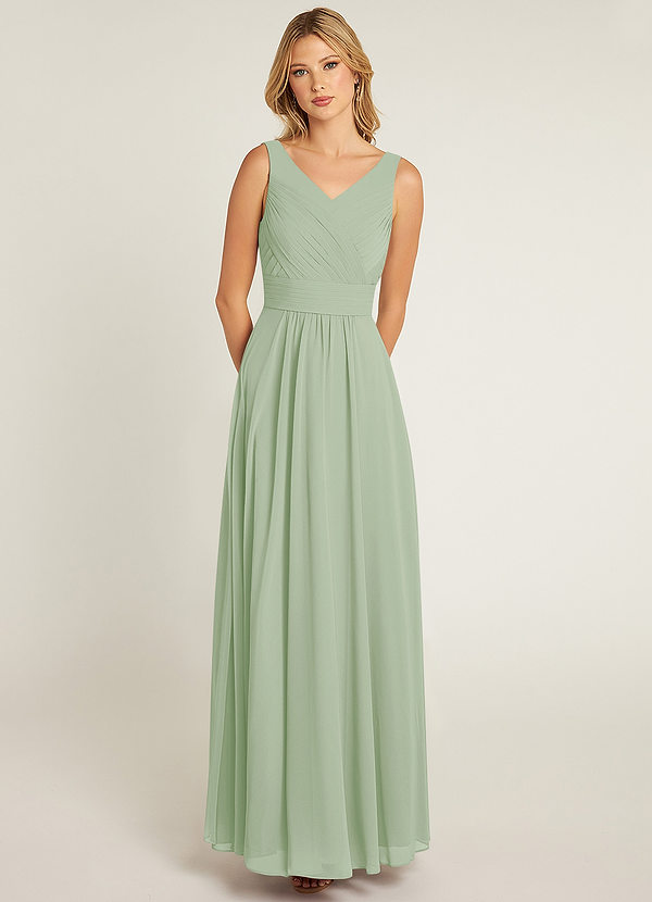 Azazie Pierrette Bridesmaid Dresses Dusty Sage A-Line Pleated Chiffon Dress image1