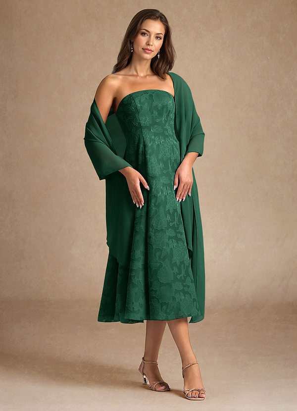 Azazie Lorain Mother of the Brides Dresses Dark Green A-Line Pleated Floral Burnout Dress image1