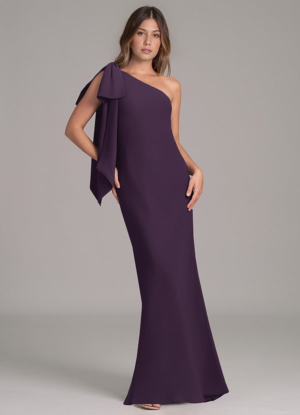 Azazie Capri Bridesmaid Dresses Plum A-Line One Shoulder Chiffon Dress image1