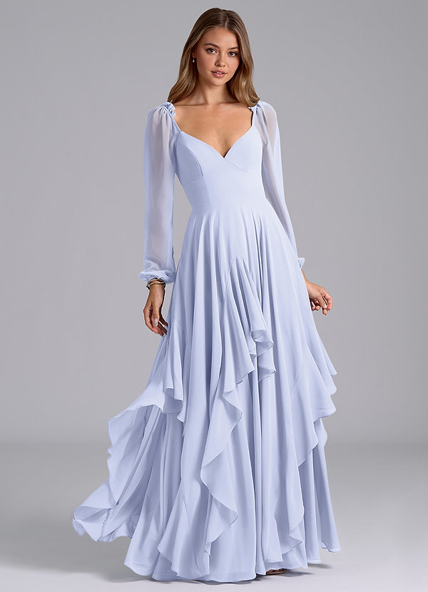 Azazie Karan Bridesmaid Dresses Lavender A-Line Long Sleeve Chiffon Dress image1
