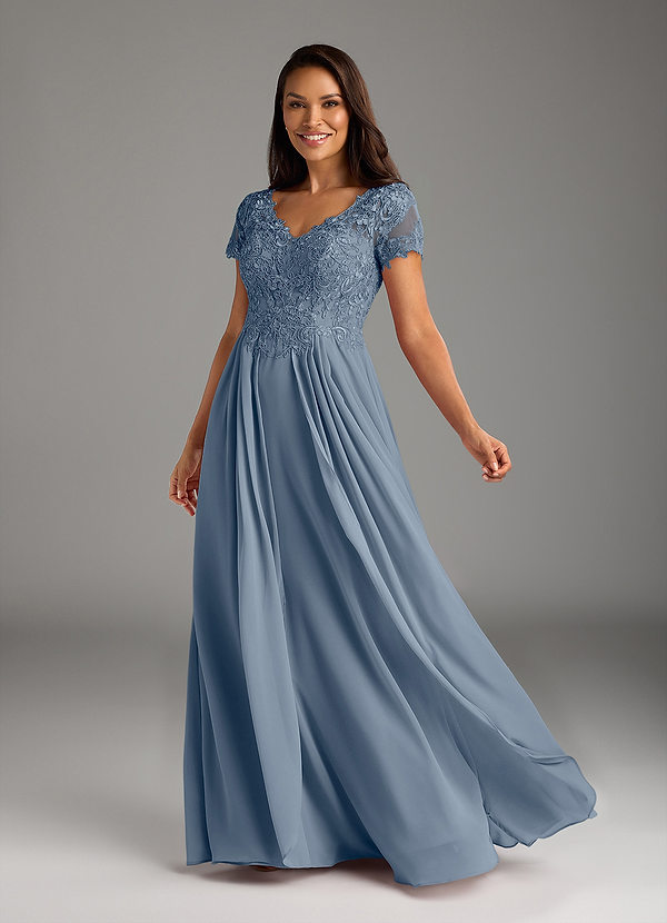 Azazie Dunja Mother of the Brides Dresses Twilight A-Line V-Neck Lace Chiffon Dress image1