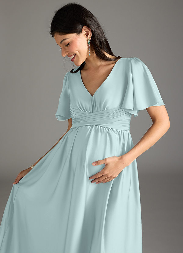 Azazie Verna Abiti da damigella premaman Abito A-Line Increspato Raso Elasticizzato Floor-Length image1