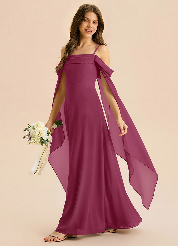 Azazie Moana Junior A-Linie Plissee Chiffon Kleid Maulbeerrot image1