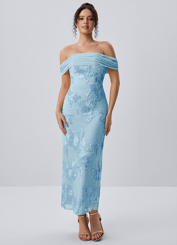 Berenice Hemelsblauw Stretch maxi-jurk met 3D-bloemen en kant image1